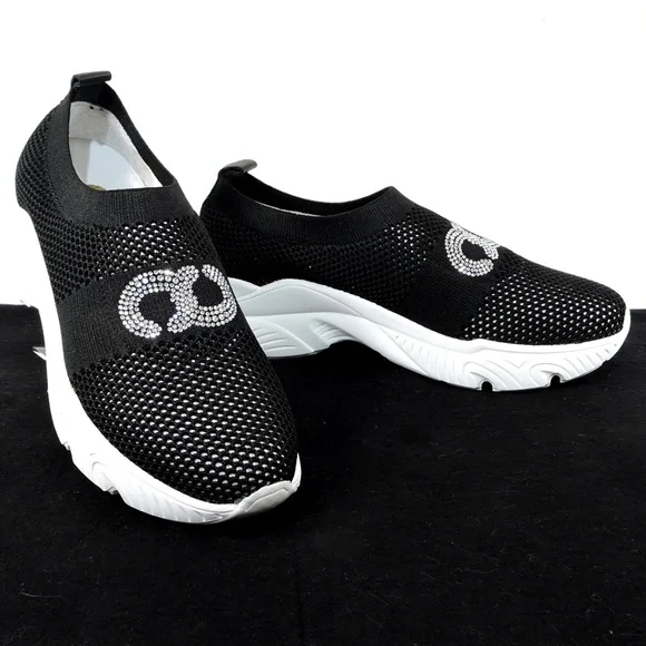 CASADEI 🇮🇹 WOMEN'S BLACK STREICH FABRIC FASHION SUMMER SNEAKERS - Picture 1 of 10